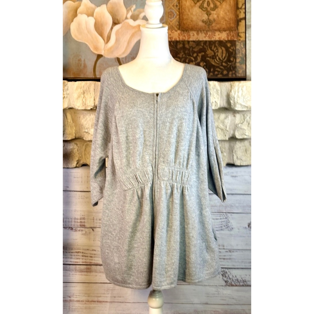 Moth Anthropologie Heather Gray Zippered Cardigan XL Wool Angora Blend Pockets